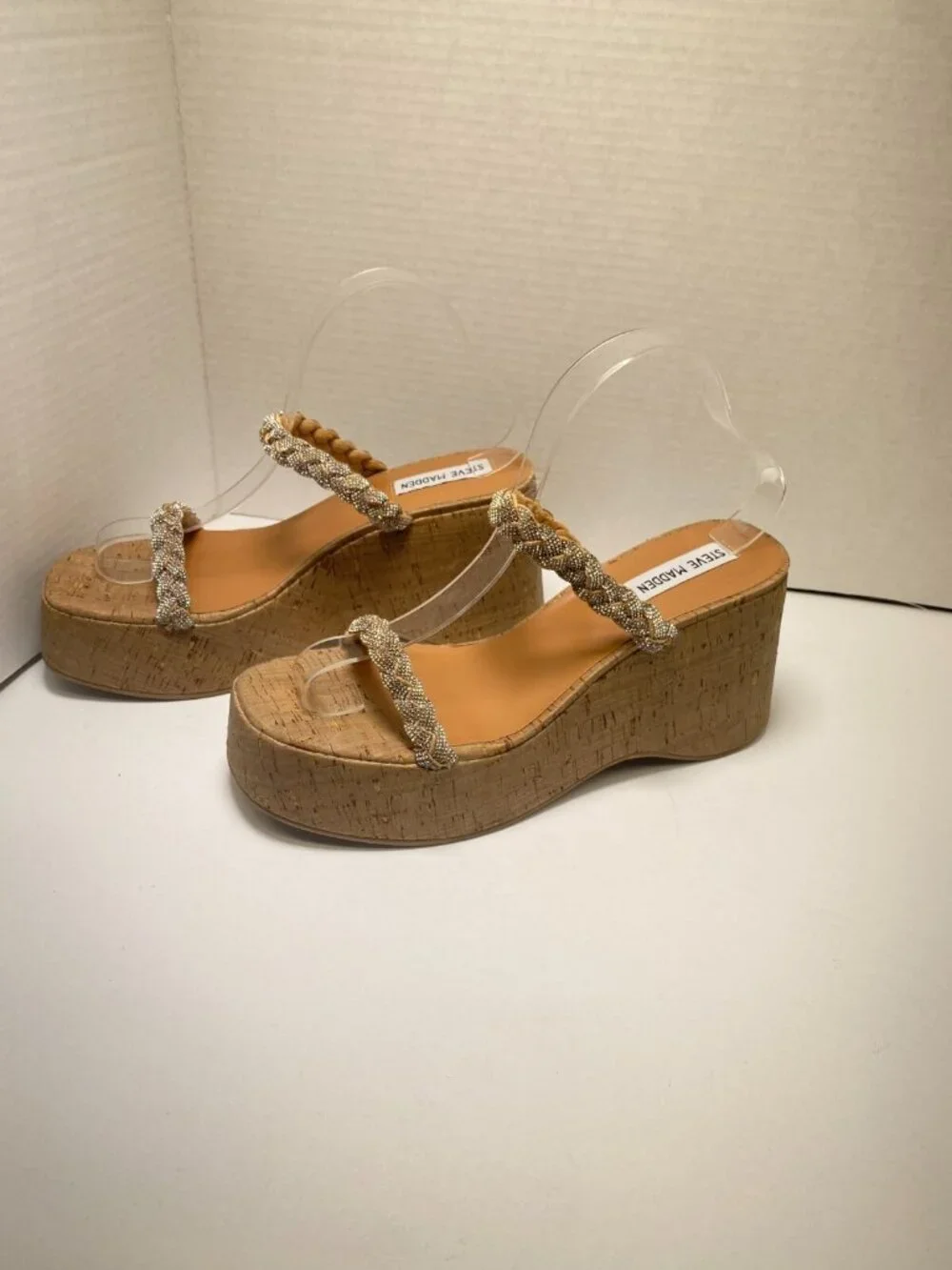 Steve Madden Women's Danya Rhinestone Cork Wedge Strap Sandal Sz 9